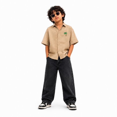 Palm Tree Linen Shirt Beige