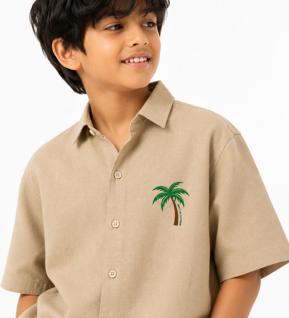 Palm Tree Linen Shirt Beige