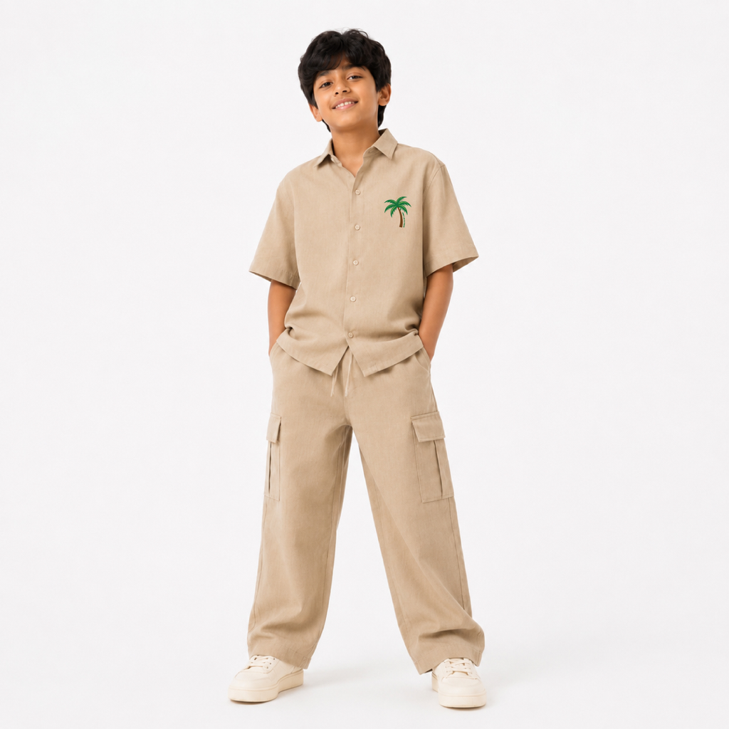 Palm Tree Linen Shirt Beige
